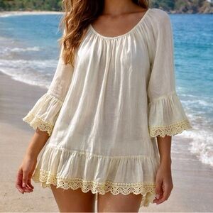 Saks Fifth Avenue Linen & Lace Cover-Up in Melon M